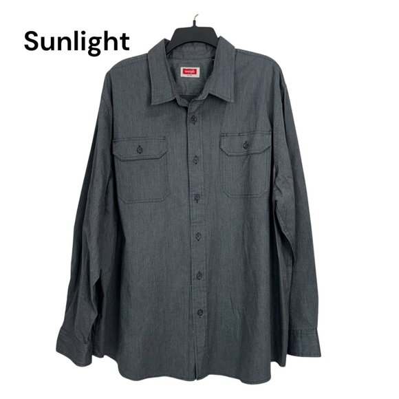 Wrangler Mens Grey Long-Sleeve Button-Up Work Shirt Size 2XL Cotton Blend - Picture 1 of 12